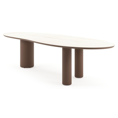 Amico tuintafel organisch in taupe aluminium en volkeramiek Travertino Bianco - L 320 x B 120 x H 73.5 cm