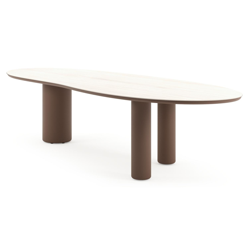 Amico tuintafel organisch in taupe aluminium en volkeramiek Travertino Bianco - L 320 x B 120 x H 73.5 cm