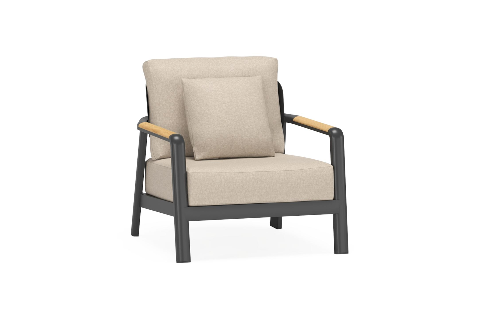 Salamanca loungestoel 1-zit in zwart aluminium en teak met desert weather+ softtouch kussen