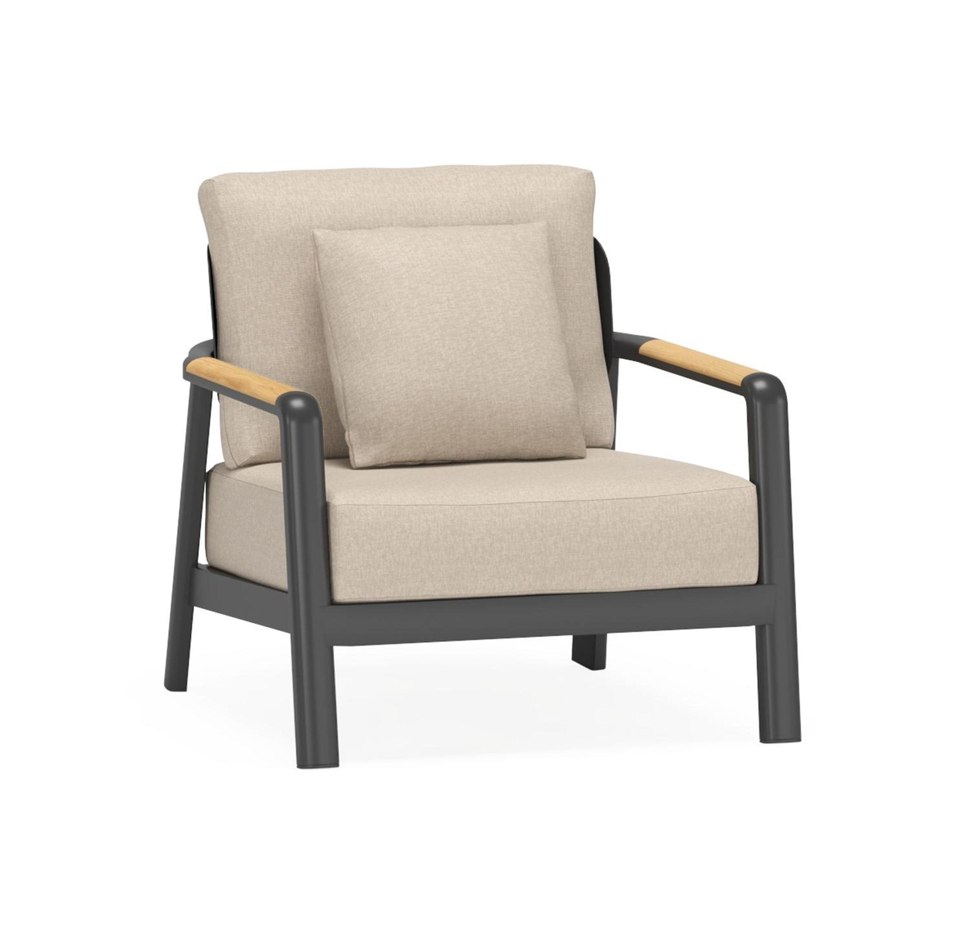 Salamanca loungestoel 1-zit in zwart aluminium en teak met desert weather+ softtouch kussen