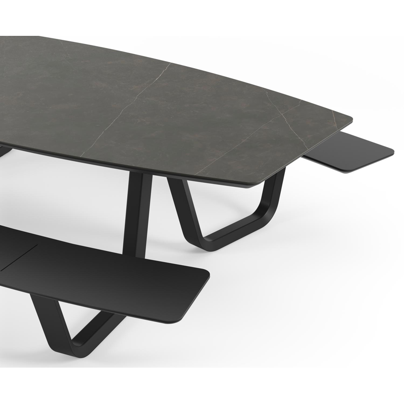Table de pique-nique Forno forme de bateau en aluminium noir et céramique pleine - Lg.ong. 280 x - Lg. 280 x Lrg. 192 x Haut. 72 cm