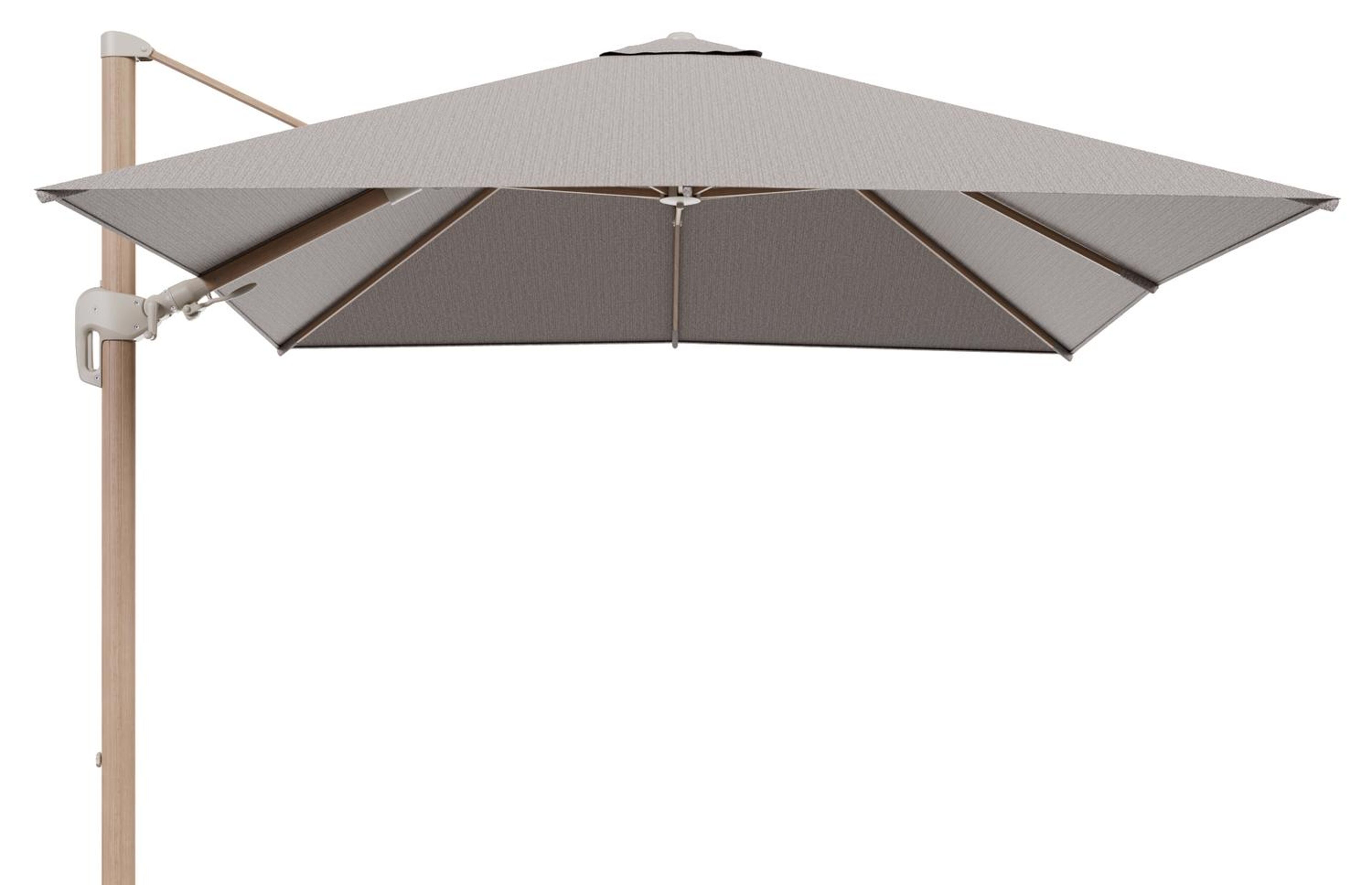 Rufina zweefparasol tiltfunctie in houtlook aluminium en parasoldoek in All Weather Sunbrella® Luxe Wander Granite  - L1 300 x L2 300 cm (zonder voet) (zonder voet)