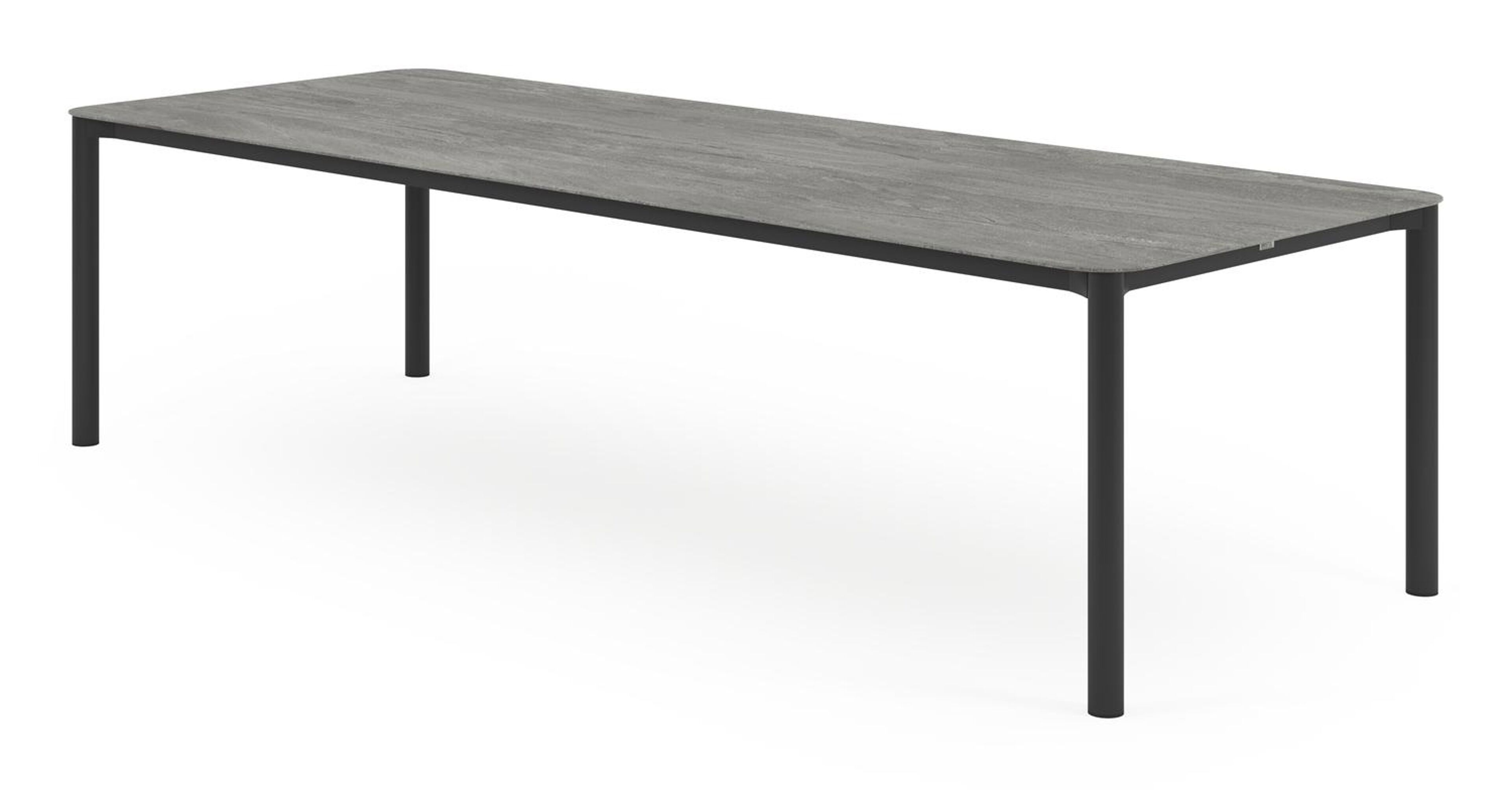 Lugano tuintafel rechthoekig afgerond in zwart aluminium en volkeramiek aspen grey - L 290 x B 110 x H 74 cm