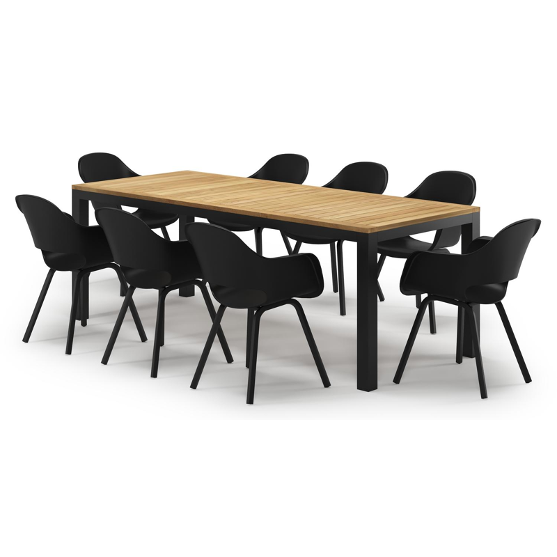 Ensemble de jardin Varese en aluminium noir et teck avec 8 chaises de jardin artena