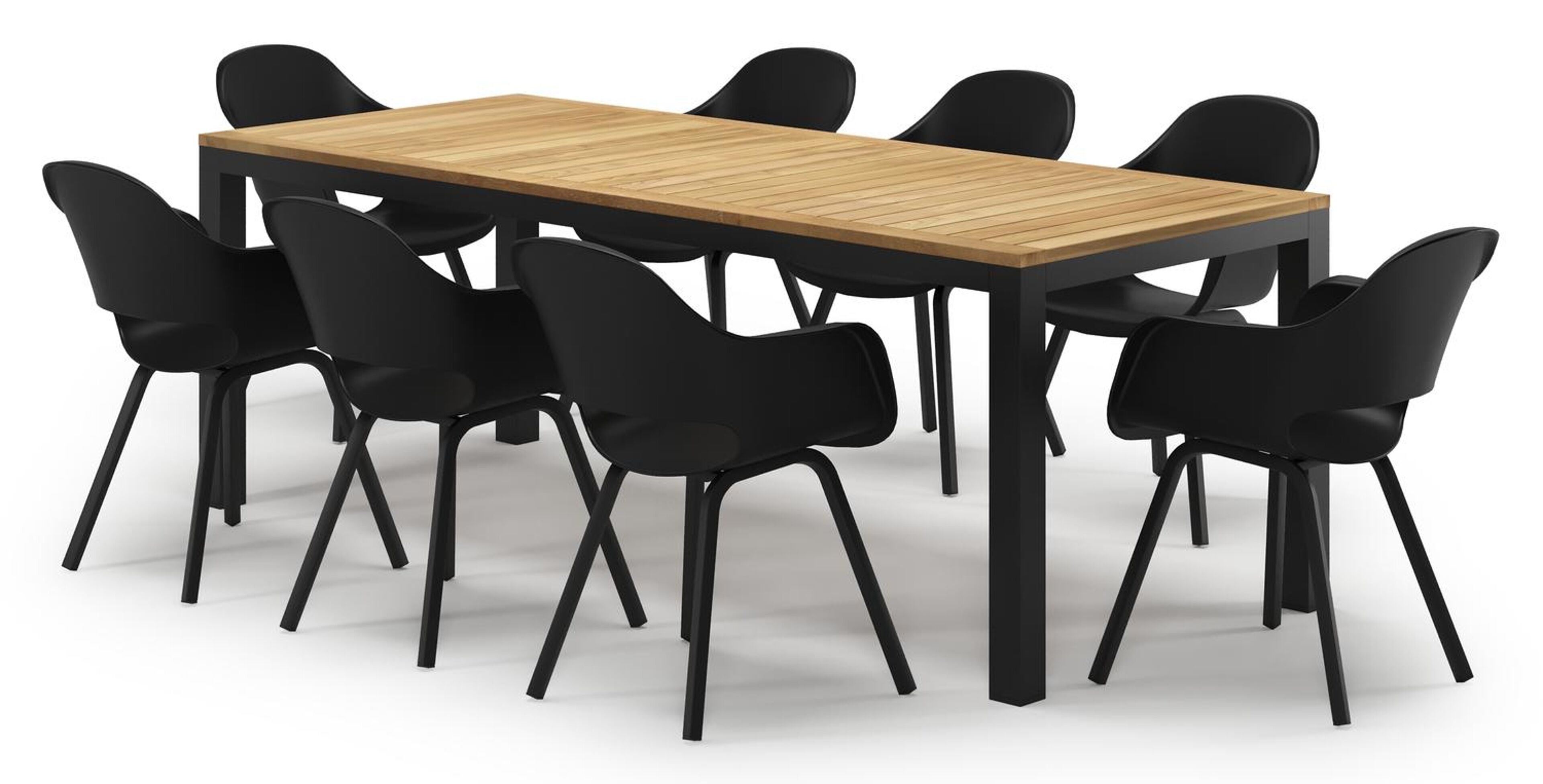 Ensemble de jardin Varese en aluminium noir et teck avec 8 chaises de jardin artena