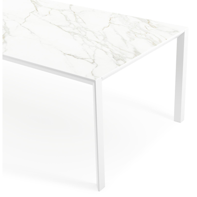 Malito tuintafel in wit aluminium en volkeramiek calacatta - L 280 x B 110 x H 75 cm