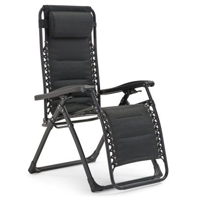 Set van 2 Rio relaxstoelen in zwart aluminium en zwart textilene