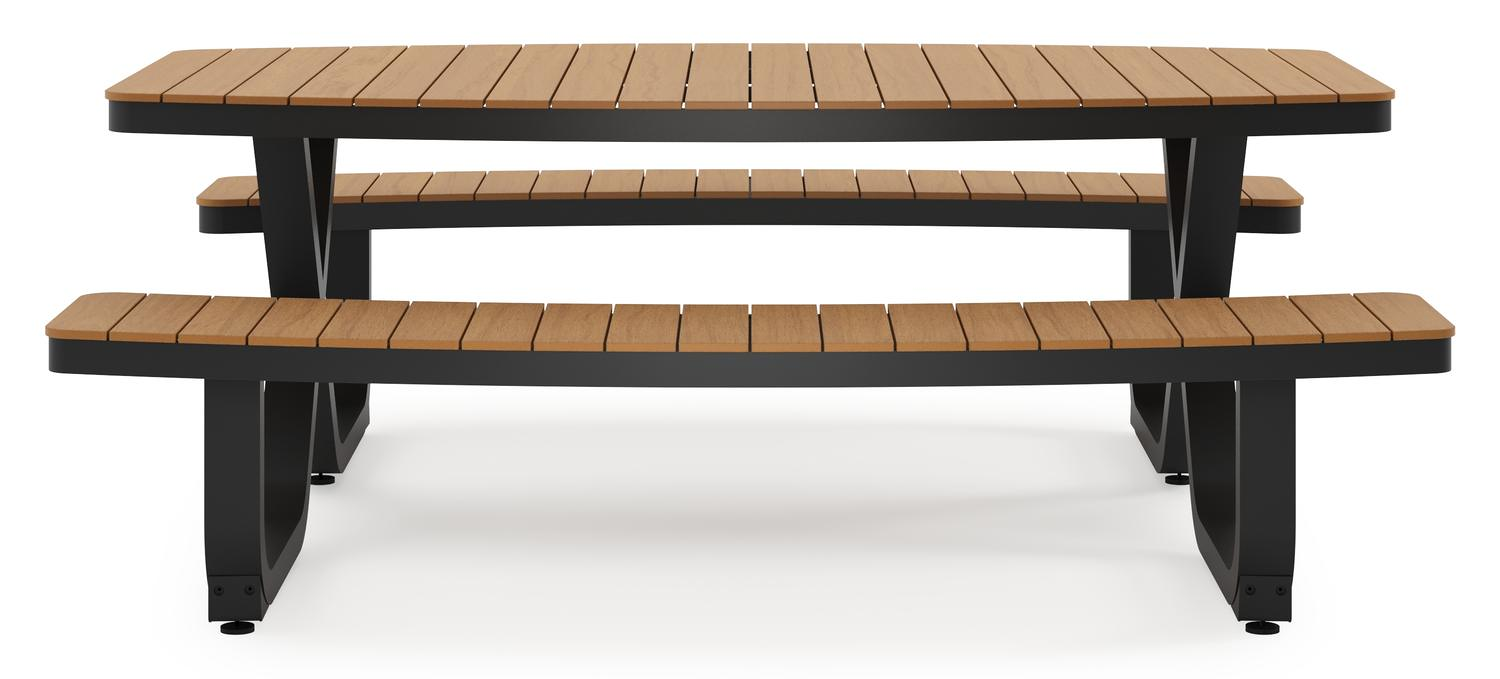 Alora picknicktafel in zwart aluminium en polywood - L 200 x B 216 x H 73,5 cm