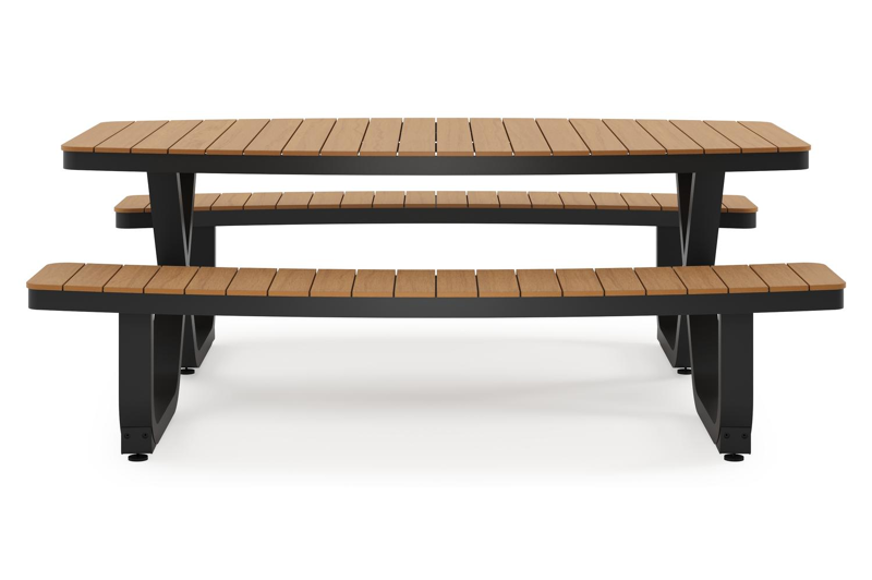 Alora picknicktafel in zwart aluminium en polywood - L 200 x B 216 x H 73,5 cm
