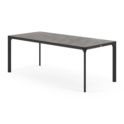 Fina tuinset in zwart aluminium en grijs keramische print tafelblad met 6 stapelbare Bahia tuinstoelen