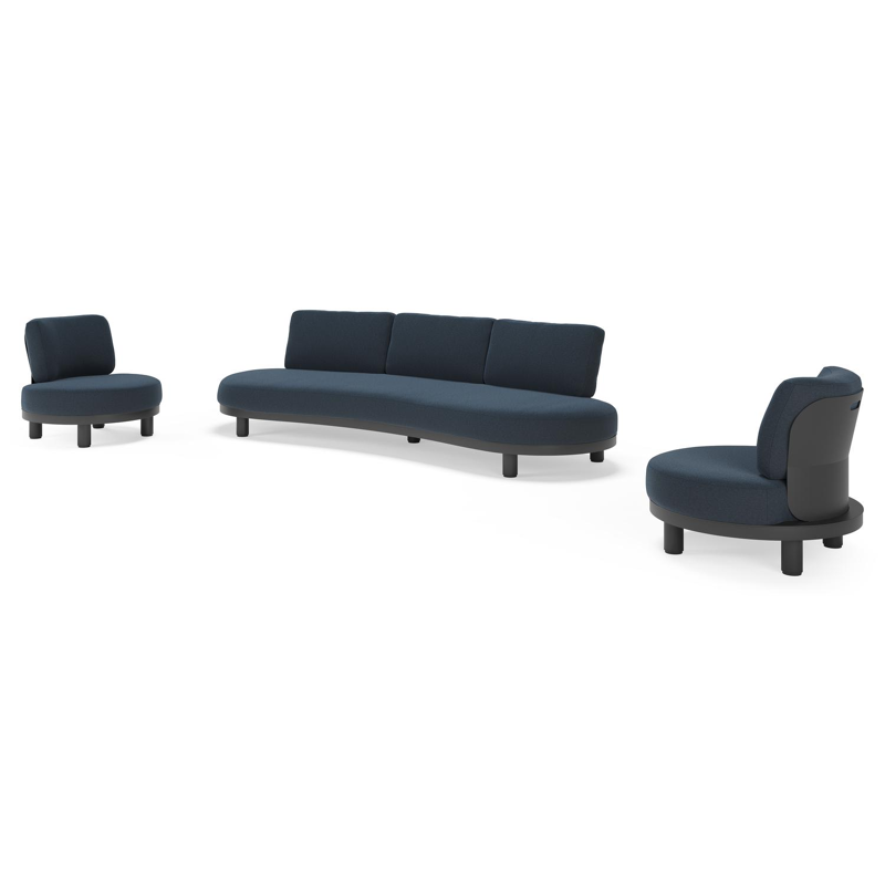 Donato loungeset in zwart aluminium met All Weather Sunbrella® luxe Heritage Indigo kussen