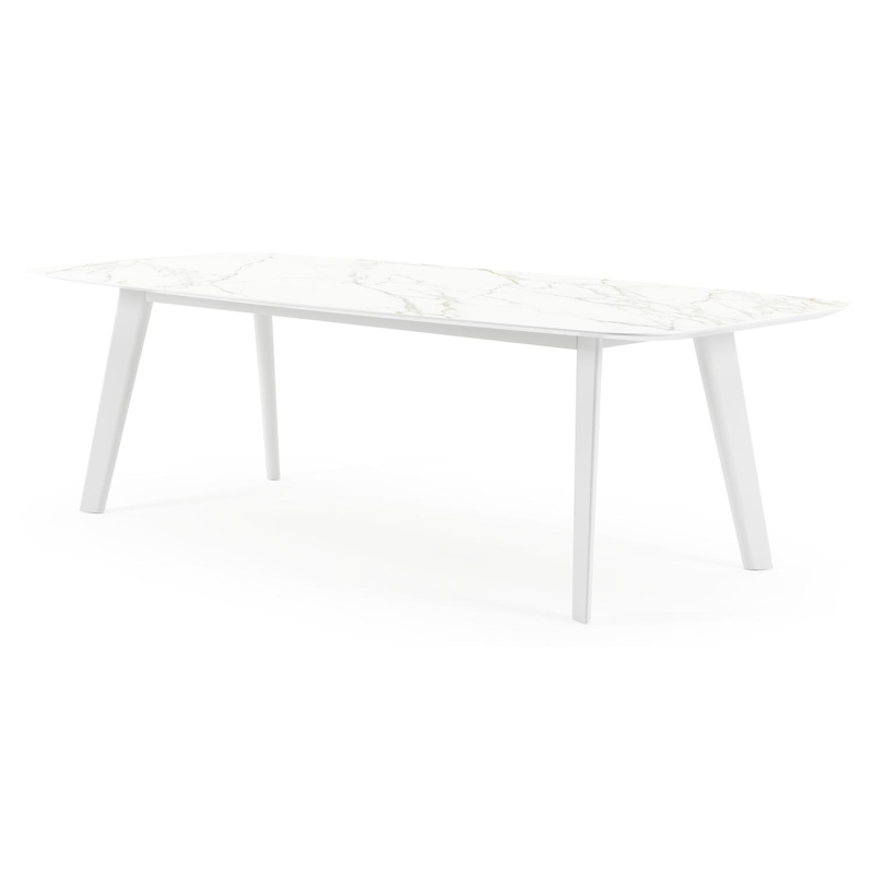 Lacrima tuintafel in wit aluminium en volkeramiek calacatta - L 255 x B 115 x H 74 cm