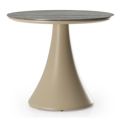 Fano low dining loungetafel rond in beige aluminium en volkeramiek Aspen Grey - Dia. 65 x H 40 cm