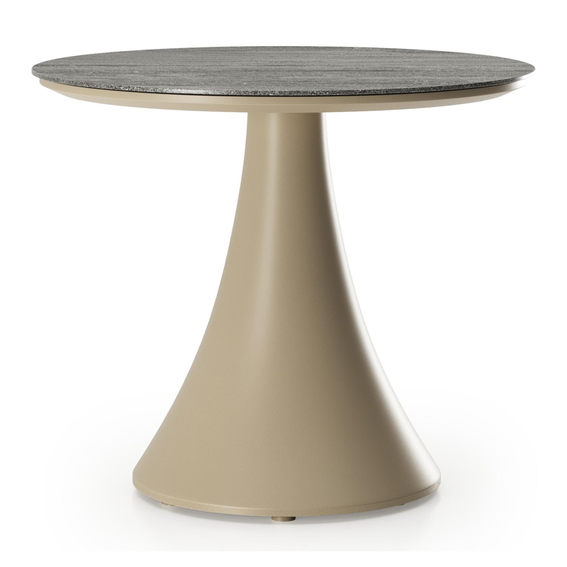 Fano low dining loungetafel rond in beige aluminium en volkeramiek Aspen Grey - Dia. 65 x H 55 cm