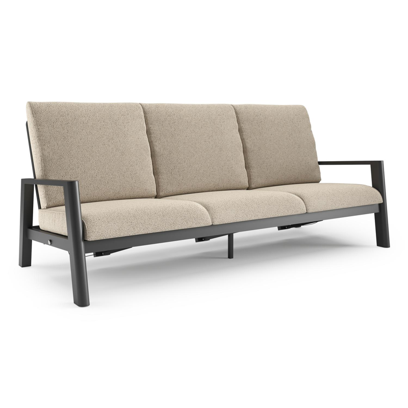 Canapé de jardin Cirello en aluminium noir et coussins en all weather cosytica bora desert