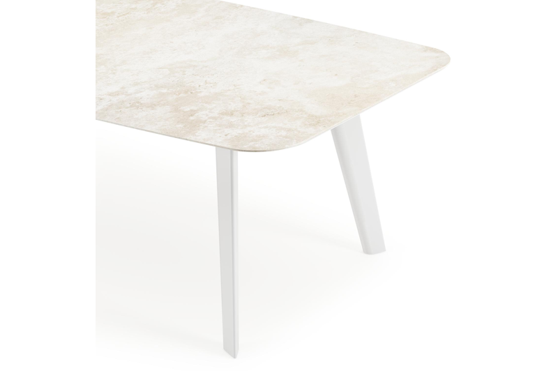 Table de jardin Lacirma forme de bateau en aluminium blanc et céramique pleine Rapolano Lg. 255 x Lrg. 115 cm