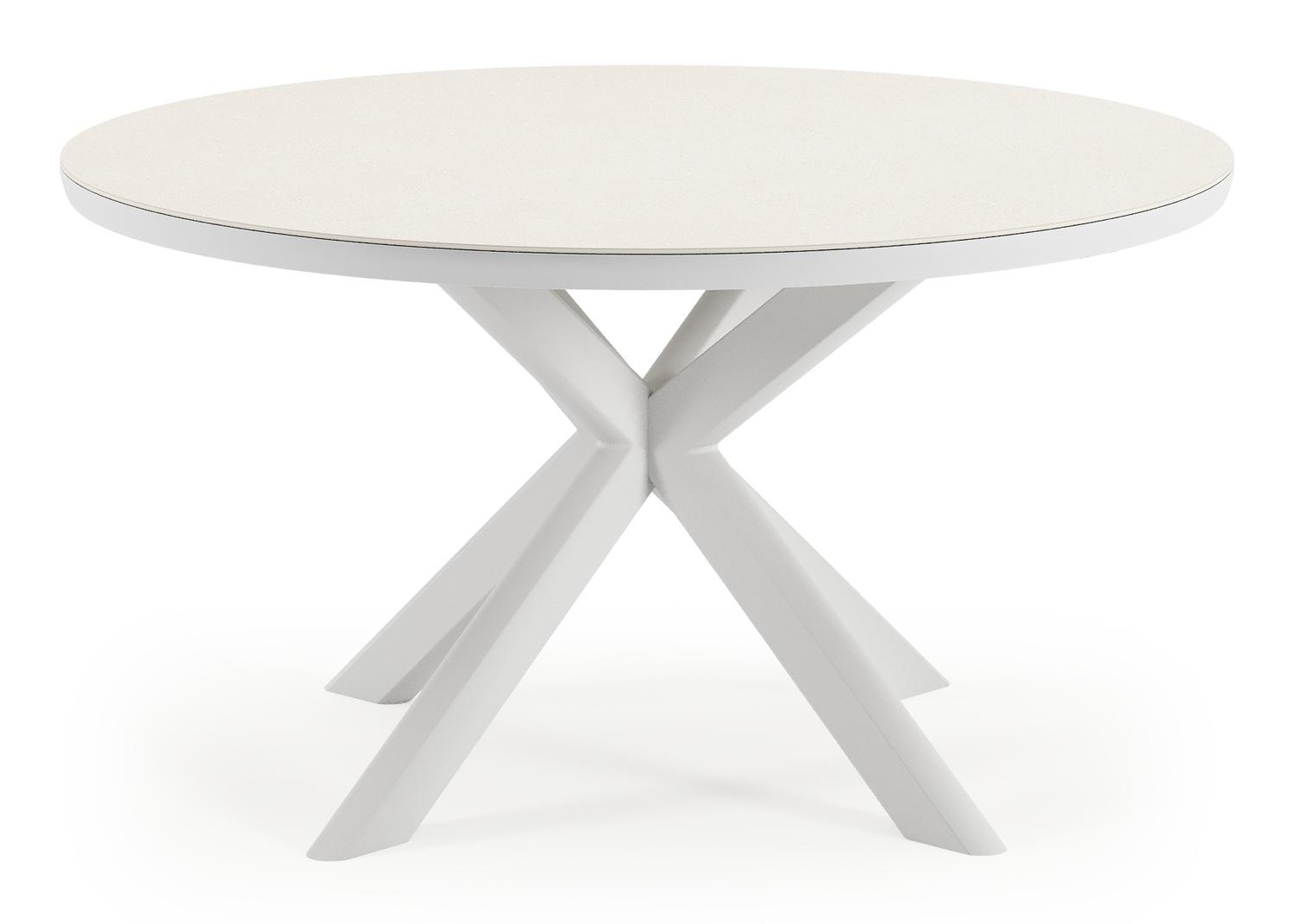 Pamplona tuintafel rond in wit aluminium en sintered stone Crema minerale - Dia. 140 x H 72 cm