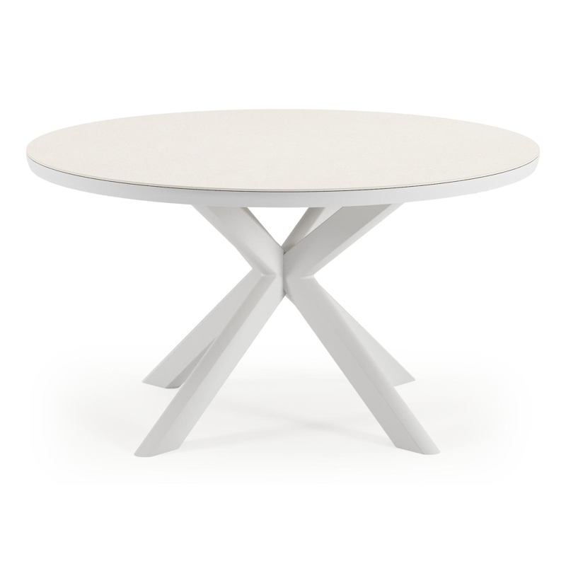 Pamplona tuintafel rond in wit aluminium en sintered stone Crema minerale - Dia. 140 x H 72 cm