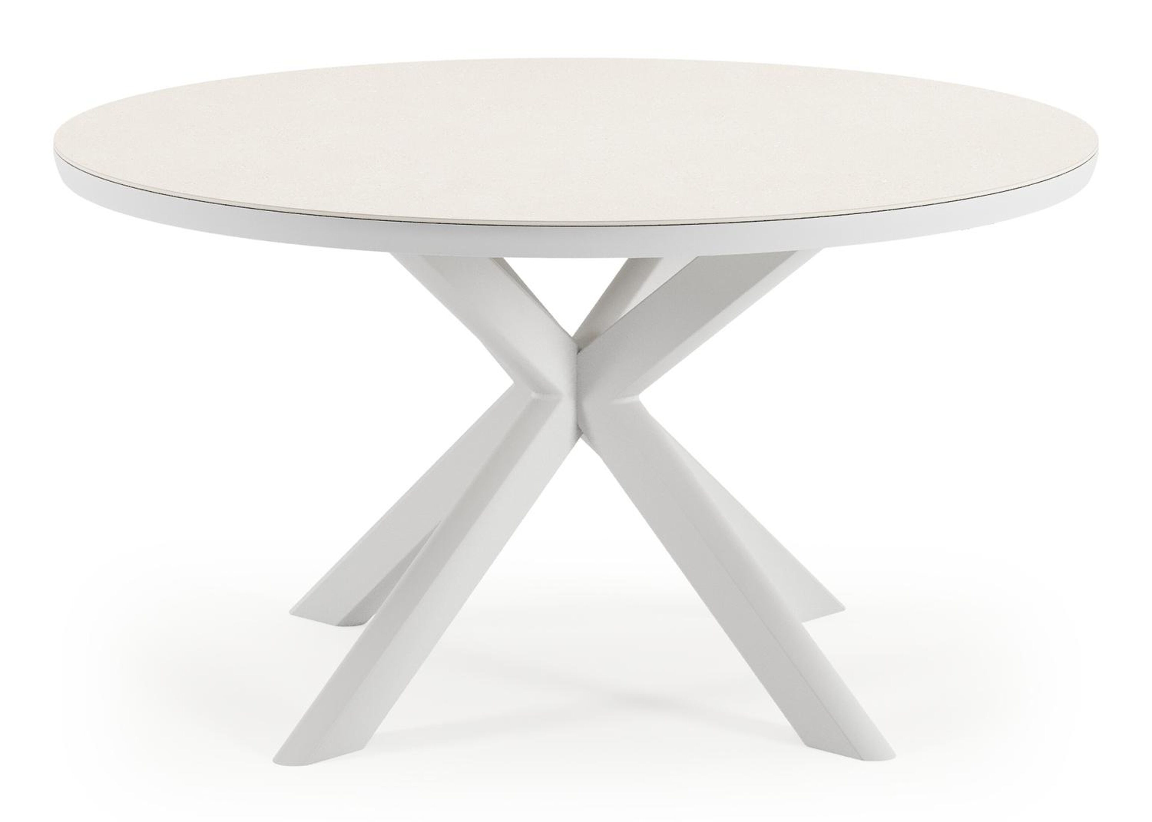 Pamplona tuintafel rond in wit aluminium en sintered stone Crema minerale - Dia. 140 x H 72 cm