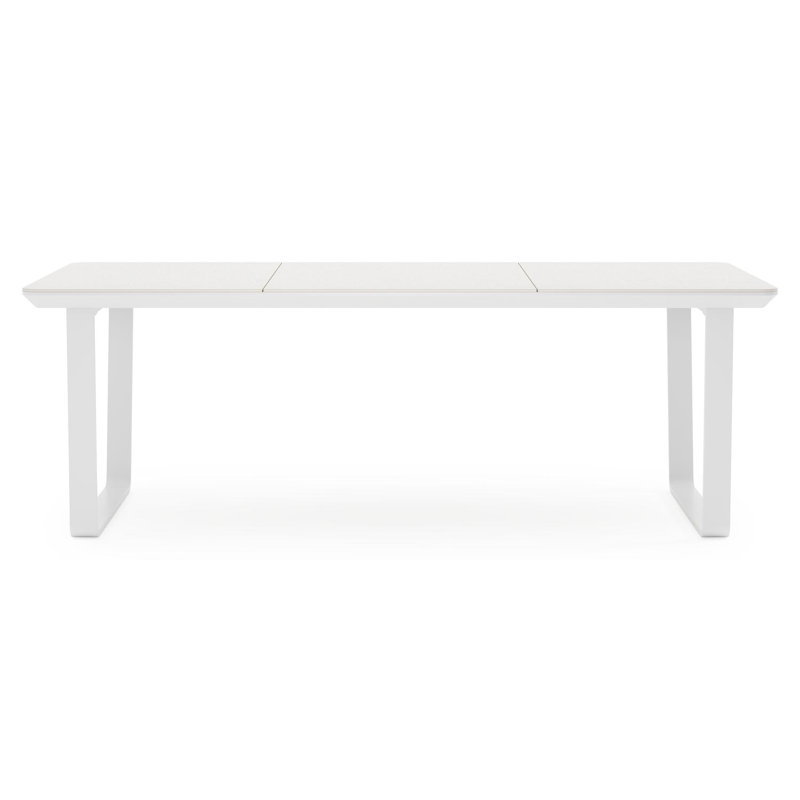 Alora tuintafel rechthoekig afgerond in wit aluminium en sintered stone grijs - L 220 x B 100 x H 75 cm