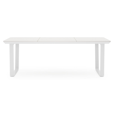 Alora tuinset afgerond rechthoekig in wit aluminium en sintered stone grijs met 6 Bahia tuinstoelen