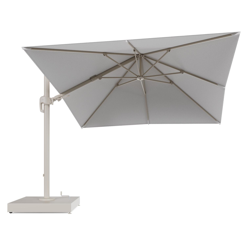 Rufina zweefparasol met tiltfunctie in beige aluminium en Ego Birch All Weather Solica parasoldoek - L1 300 x L2 300 cm met parasolvoet Minore 260 kg met wielen