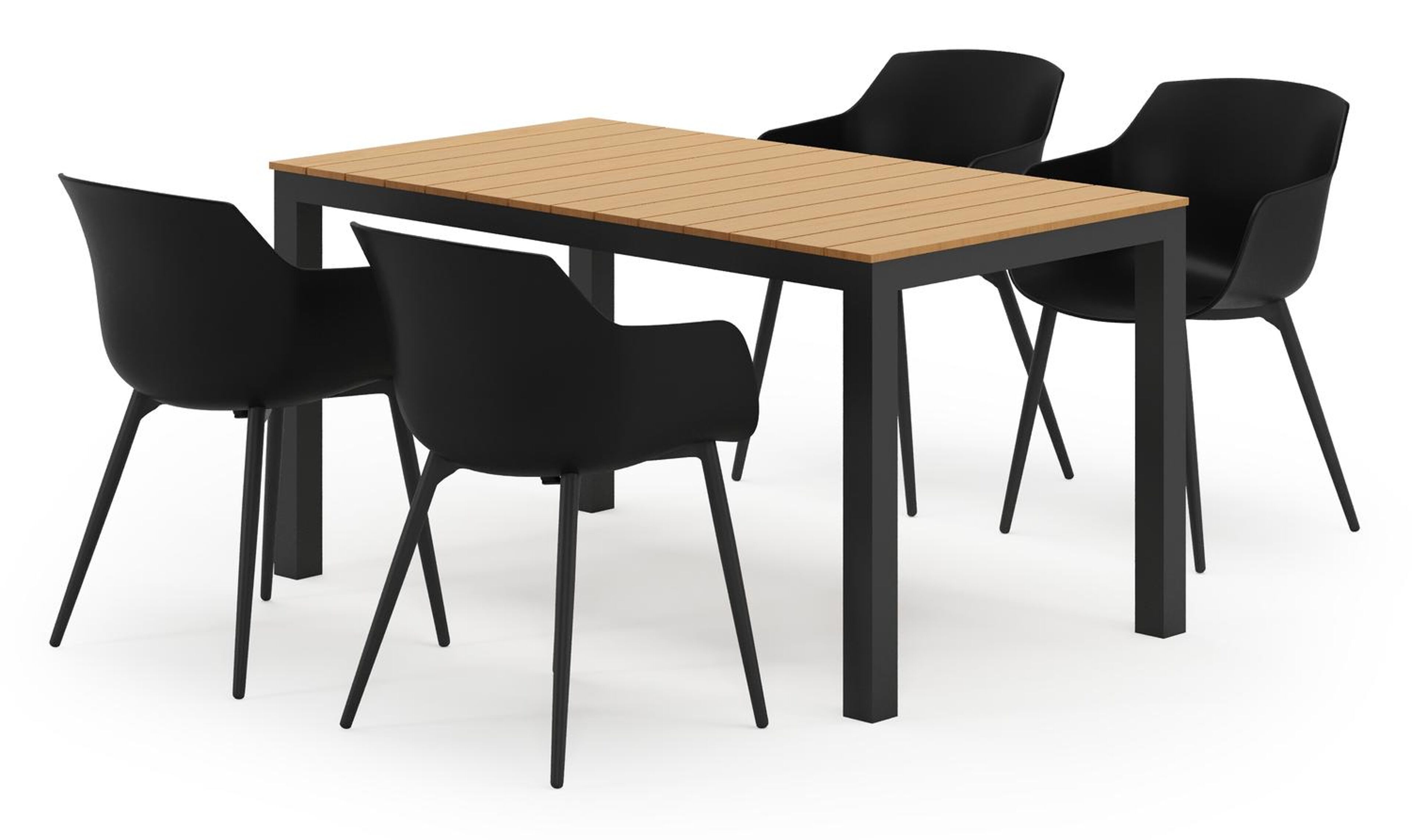 Ensemble de jardin Toma en aluminium noir et polywood avec 4 chaises de jardin Paco