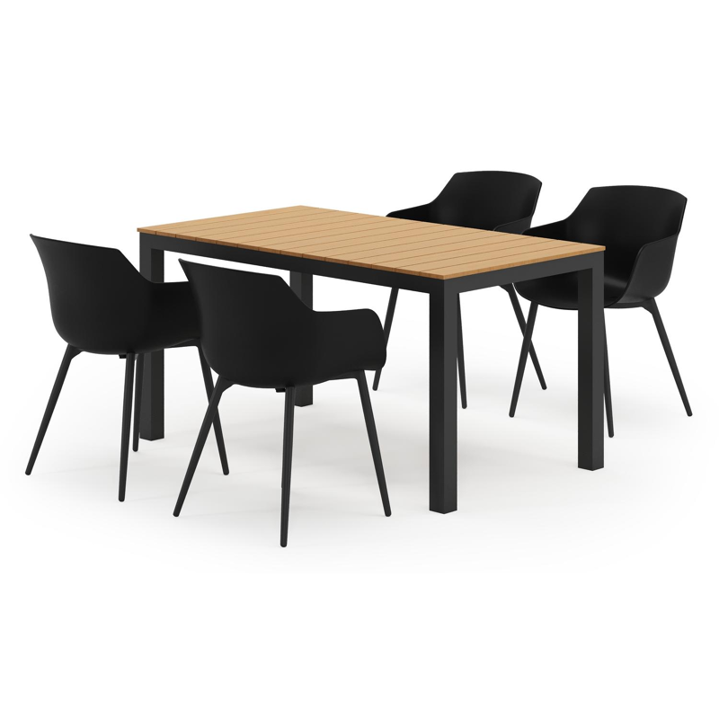 Ensemble de jardin Toma en aluminium noir et polywood avec 4 chaises de jardin Paco