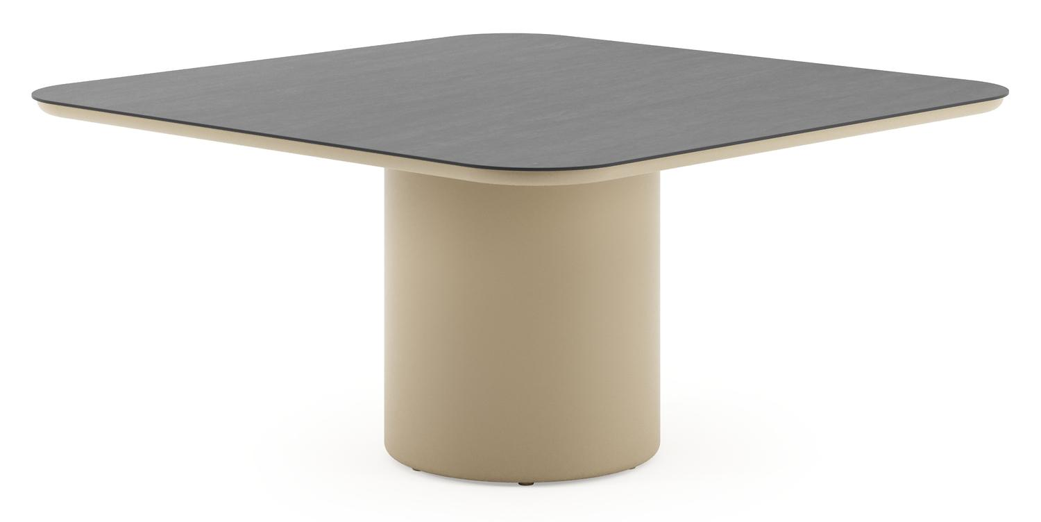 Amico tuintafel afgerond vierkant in beige aluminium en volkeramiek Basalt Black - L 148 x B 148 x H 73.5 cm