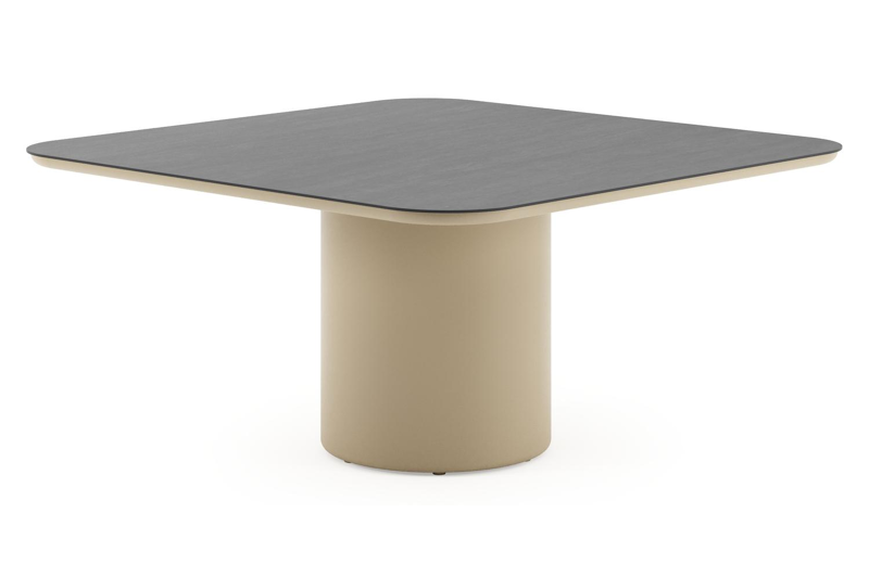 Amico tuintafel afgerond vierkant in beige aluminium en volkeramiek Basalt Black - L 148 x B 148 x H 73.5 cm
