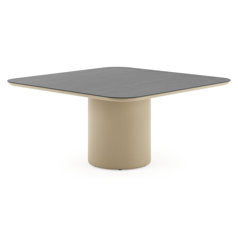 Table de jardin Amico carré arrondi en aluminium beige et céramique pleine Basalt Black - Lg. 148 x Lrg. 148 x Haut. 73.5 cm