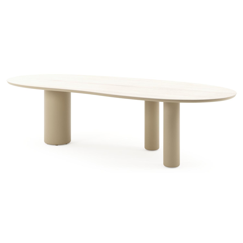Amico tuintafel organisch in beige aluminium en volkeramiek Travertino Bianco - L 280 x B 120 x H 73.5 cm
