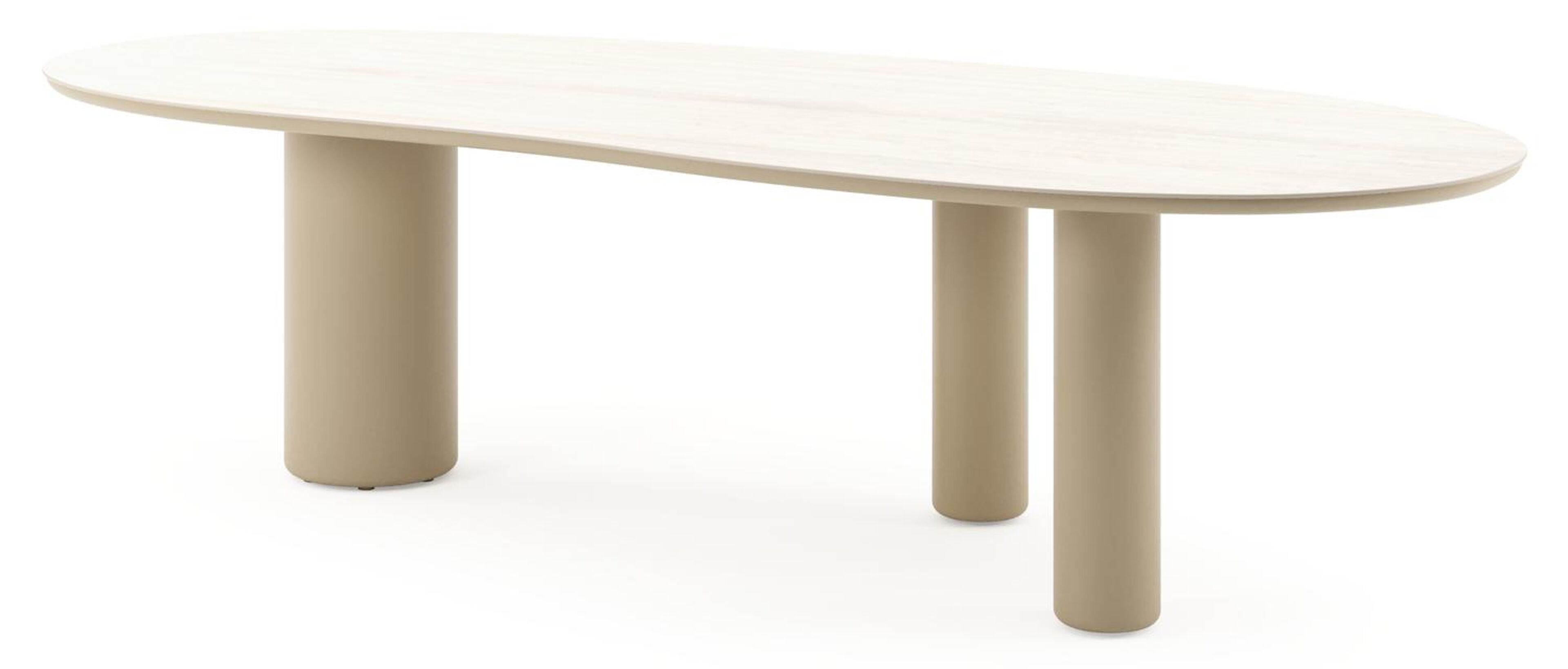 Table de jardin Amico organique en aluminium beige et céramique pleine Travertino Bianco - Lg. 280 x Lrg. 120 x Haut. 74 cm