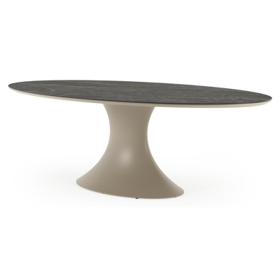 Table de jardin Fano ovale en aluminium beige et céramique pleine Black Obsession - Lg. 240 x Lrg. 135 x Haut. 75 cm