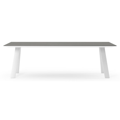 Table de jardin Cesano rectangulaire en aluminium blanc et céramique pleine Calatorao - Lg. 240 x Lrg. 100 x Haut. 75 cm