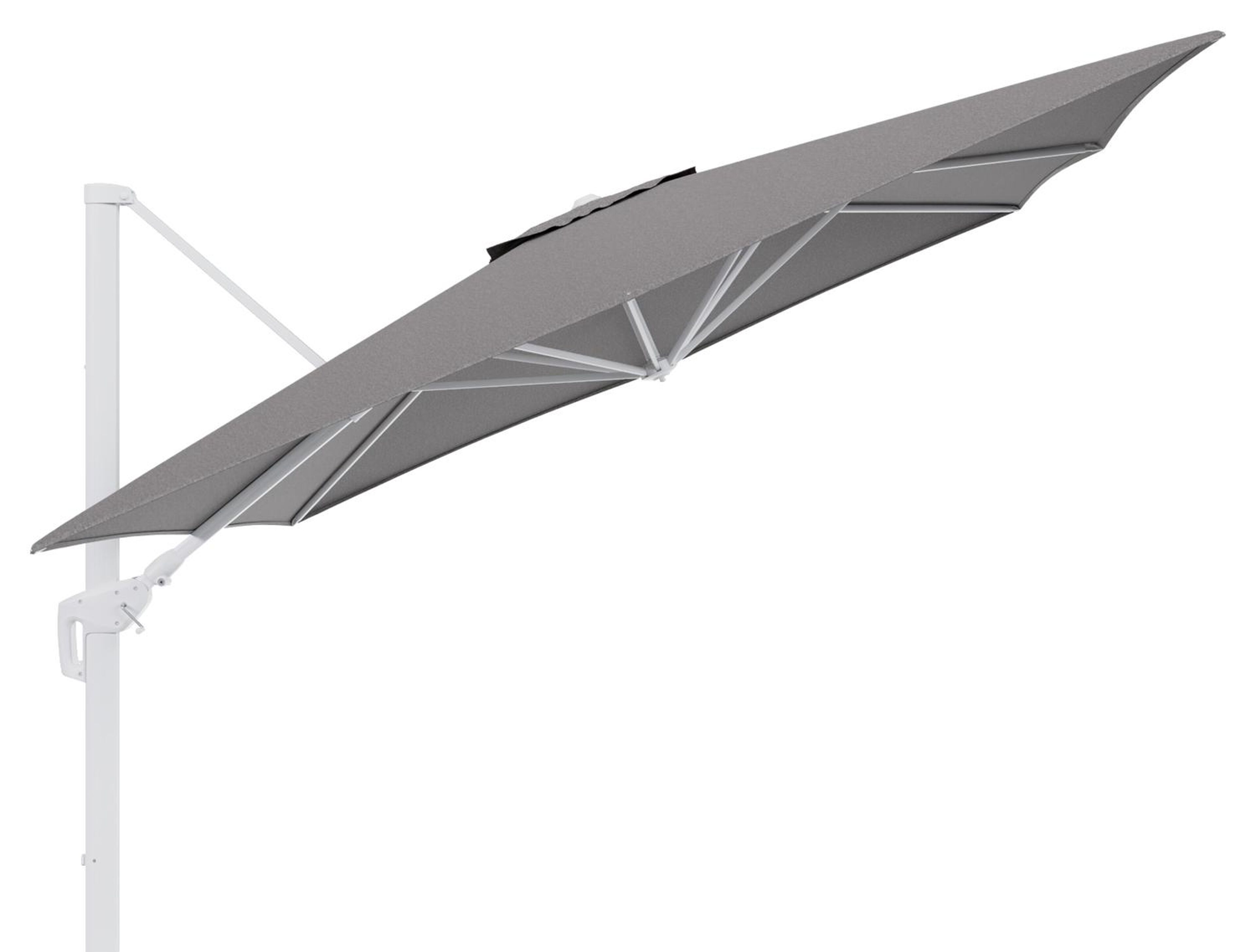 Minore zweefparasol tiltfunctie in wit aluminium en parasoldoek in All Weather Sunbrella® Luxe Chartres Drizzle  - L1 350 x L2: 350 cm (zonder voet) (zonder voet)