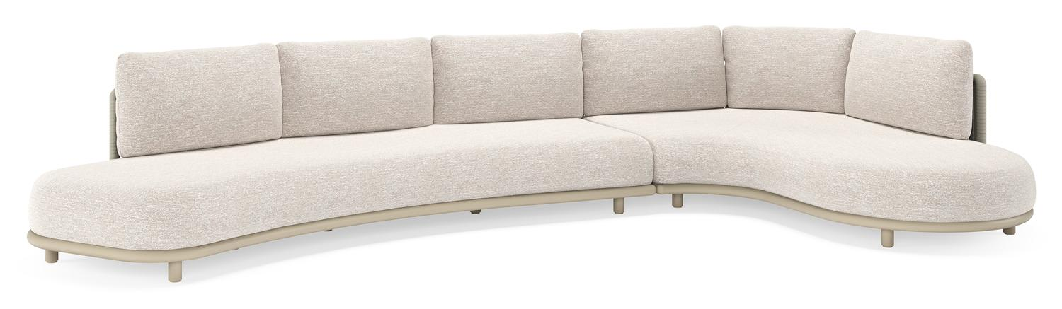 Lomano loungehoek in beige aluminium en beige verticaal geweven luxe vlakke rope met Tundra Sand all weather sunbrellaÂ® luxe