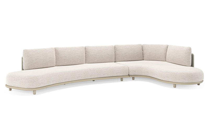 Lomano loungehoek in beige aluminium en beige verticaal geweven luxe vlakke rope met Tundra Sand all weather sunbrellaÂ® luxe