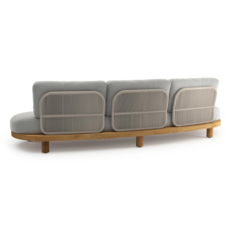 Donato loungebank in teak en beige verticaal geweven ronde rope met all weather sunbrella® luxe Savane Nimbus kussen