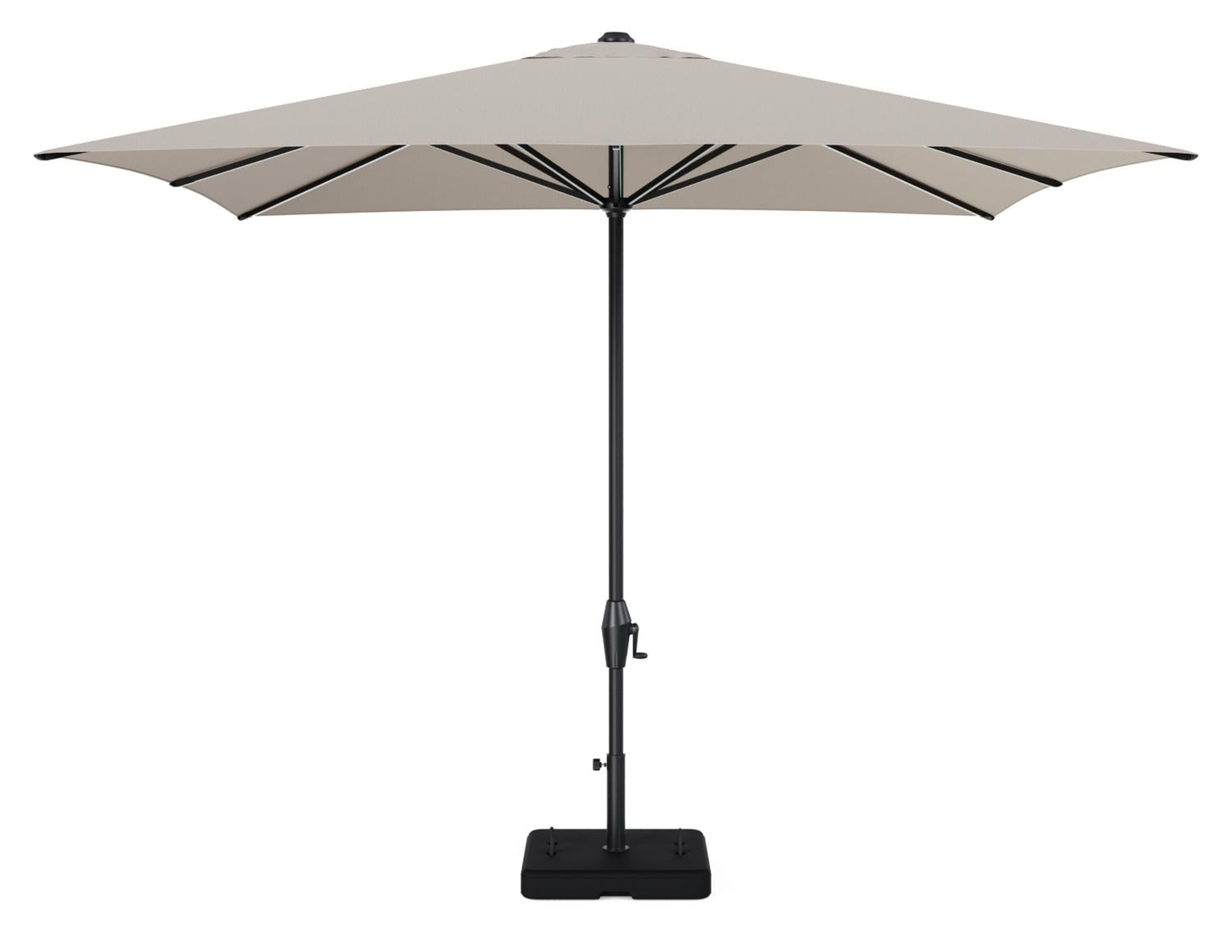 Viola staanparasol in zwart aluminium en beige Weather+ Softtouch parasoldoek - L1 300 x L2 300 cm met parasolvoet Intenso 60 kg