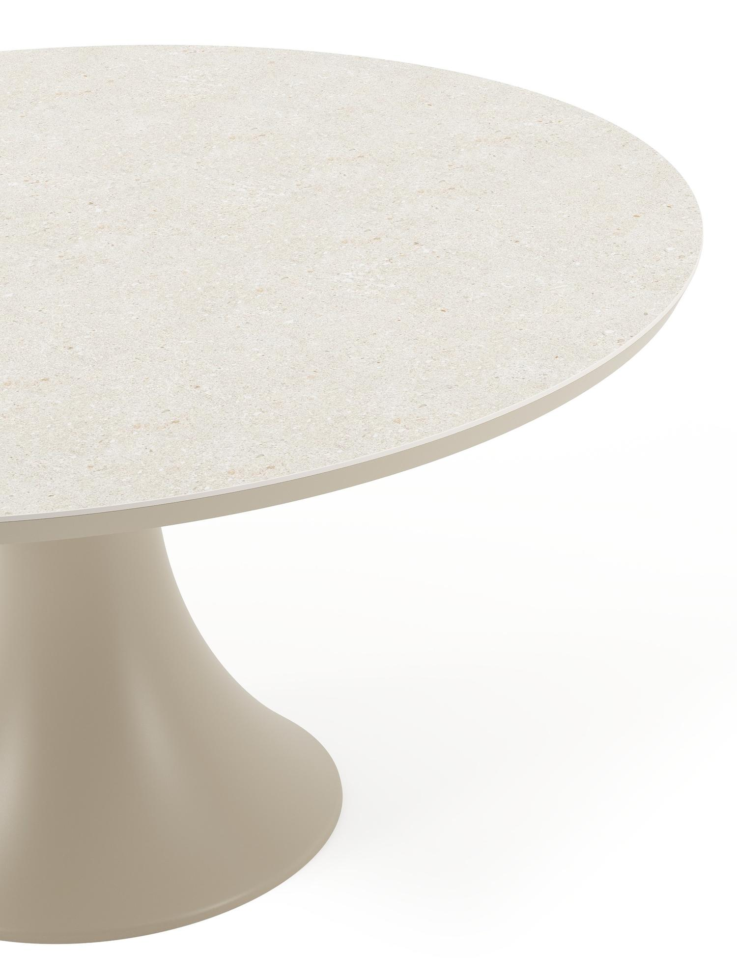Table de jardin Fano ronde en aluminium beige et céramique pleine Shilin Diam. 148 x Haut. 75 cm