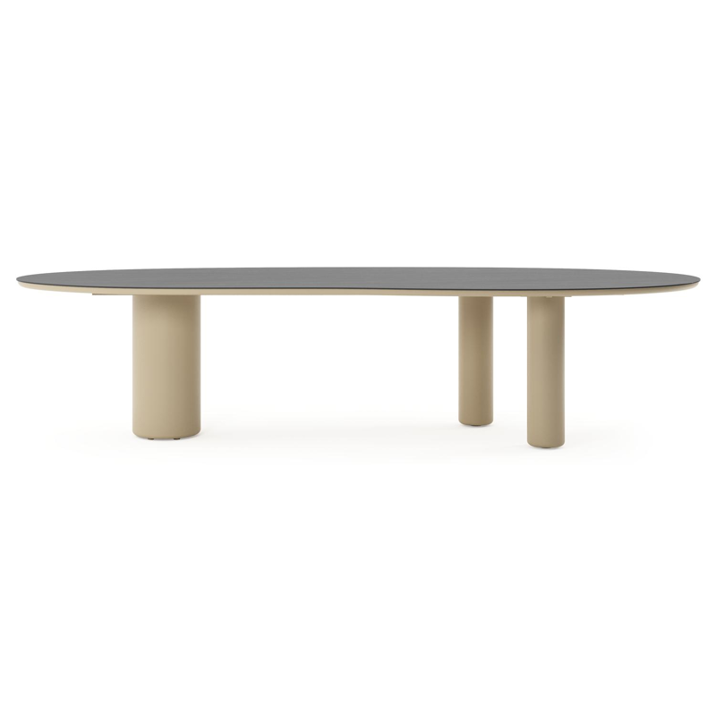 Amico tuintafel organisch in beige aluminium en volkeramiek Basalt Black - L 320 x B 120 x H 73.5 cm