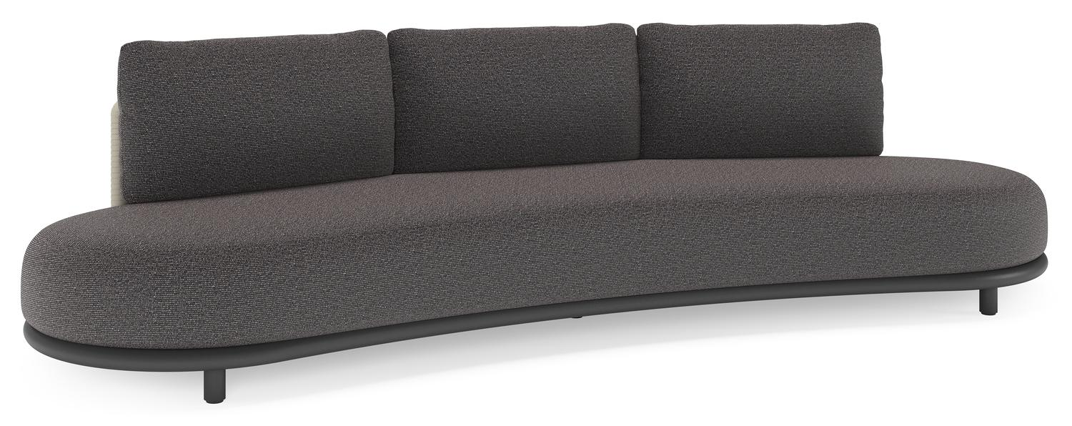 Lomano loungebank in zwart aluminium en beige verticaal geweven luxe vlakke rope met Firenze Tunder all weather solica