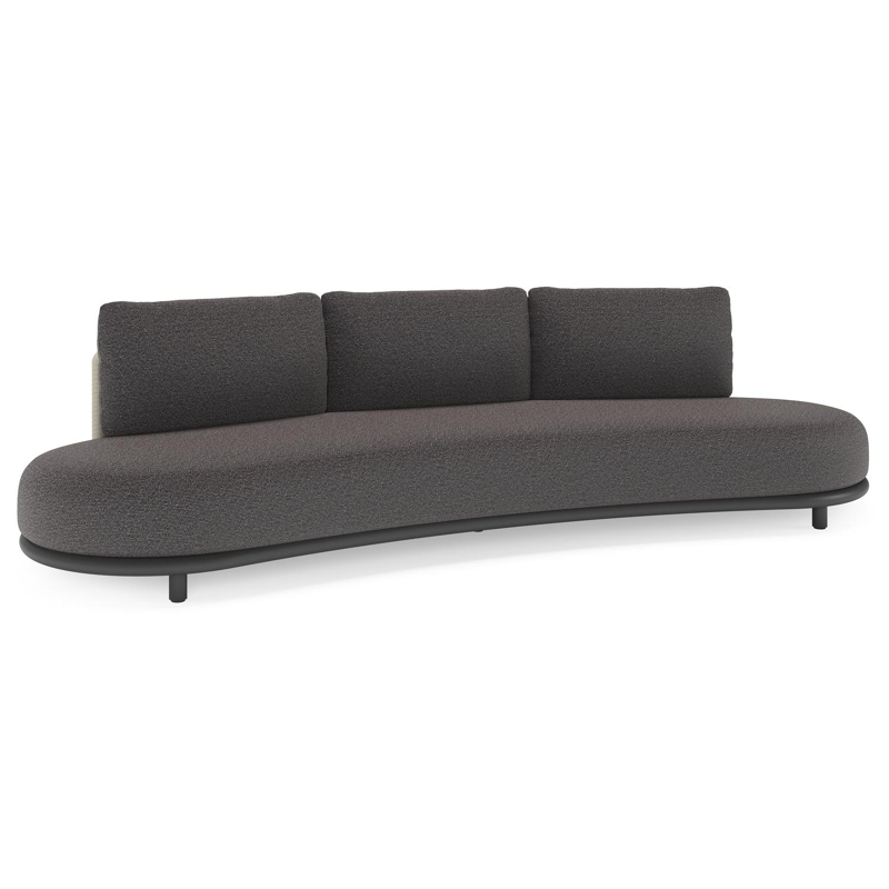 Canapé de jardin Lomano en aluminium noir et corde luxe plate tissée verticalement beige et coussins en all weather solica Firenze Tunder