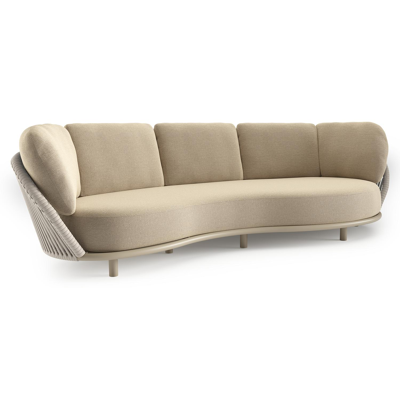 Lupino loungebank in beige aluminium en beige verticaal geweven luxe vlakke brede rope met althea camel all weather cosytica kussen