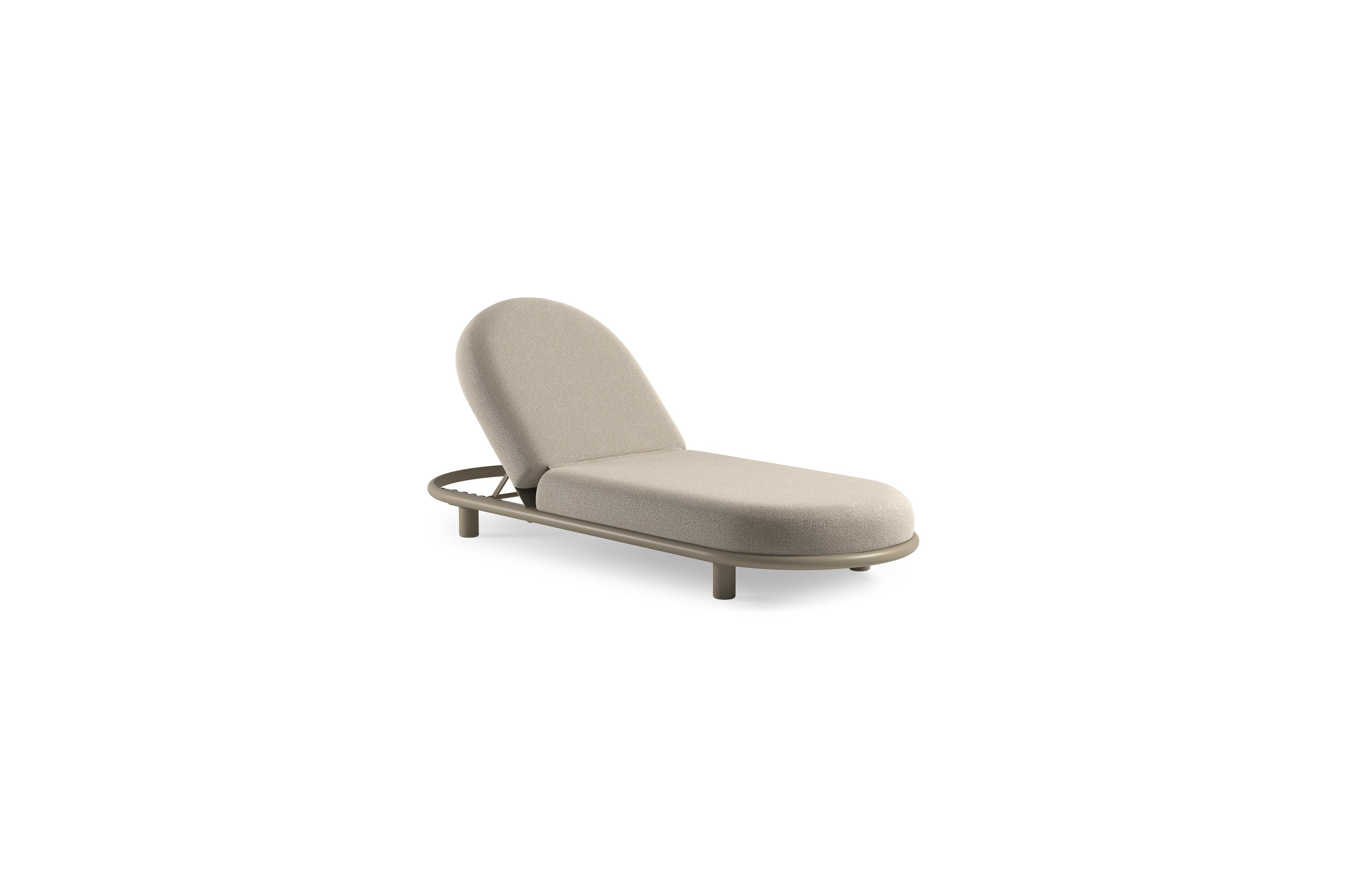Chaise longue réglable Lomano en aluminium beige avec marbella ecru all weather cosytica coussin