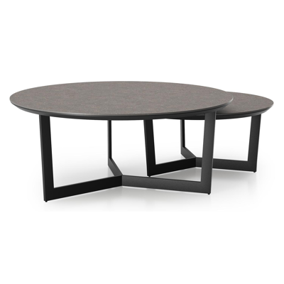 Lacrima loungetafels in zwart aluminium en wulong volkeramiek - Dia. 85/65 x H 35/30 cm