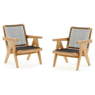 Trentino loungezetels 2 x 1-zit in teak en zwart wicker
