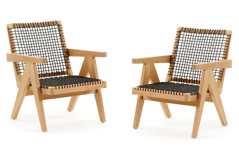 Trentino loungezetels 2 x 1-zit in teak en zwart wicker