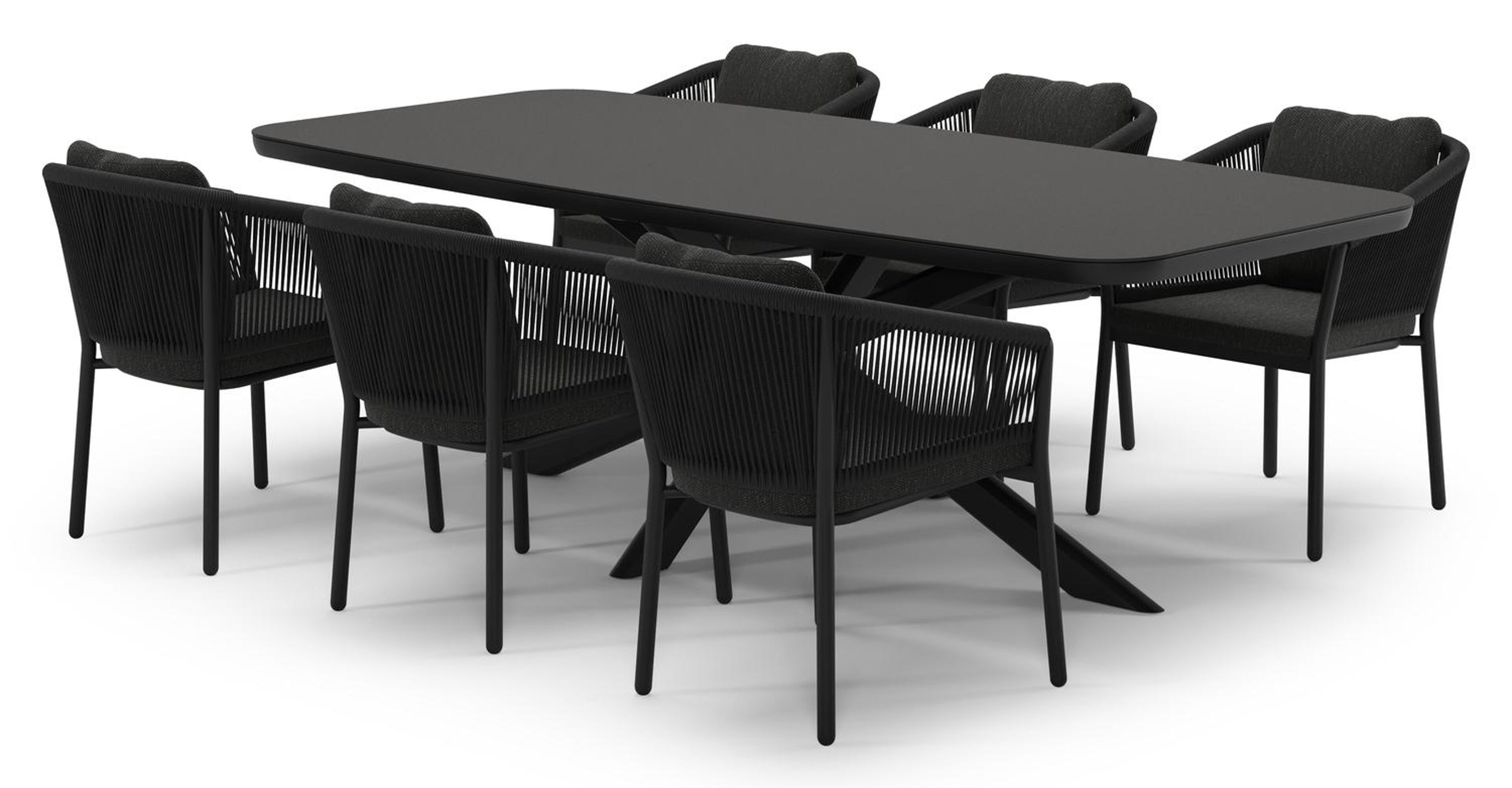 Ensemble de jardin Pamplona en aluminium noir et sintered stone notte minerale avec 6 chaises de jardin Gerona